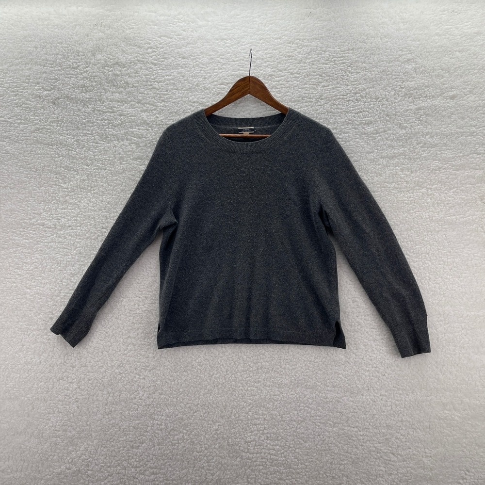 J Crew Sweater Womens Large Gray Cashmere Crew Neck Preppy Casual Cozy Luxury